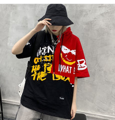 Hip Hop Color Block Smile Letter Print Men T Shirt Harajuku Fashion Streetwear Hooded Casual Cotton Tops Tee | Vimost Shop.