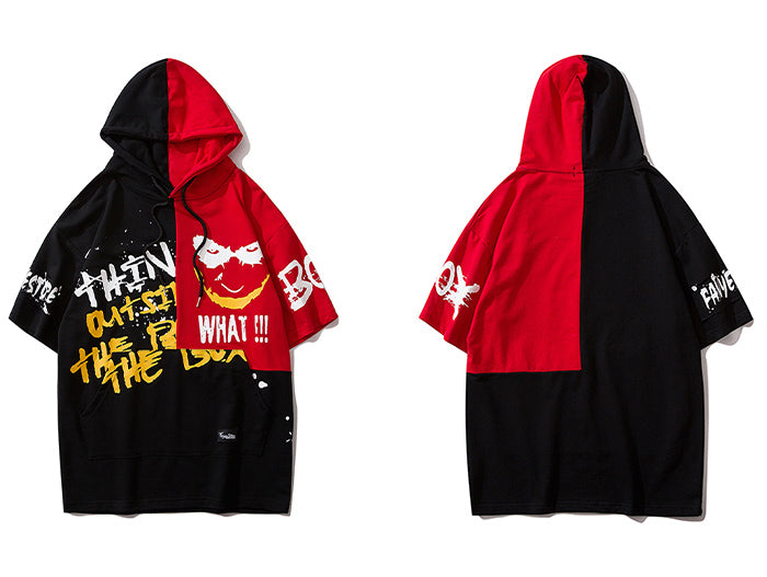 Hip Hop Color Block Smile Letter Print Men T Shirt Harajuku Fashion Streetwear Hooded Casual Cotton Tops Tee | Vimost Shop.