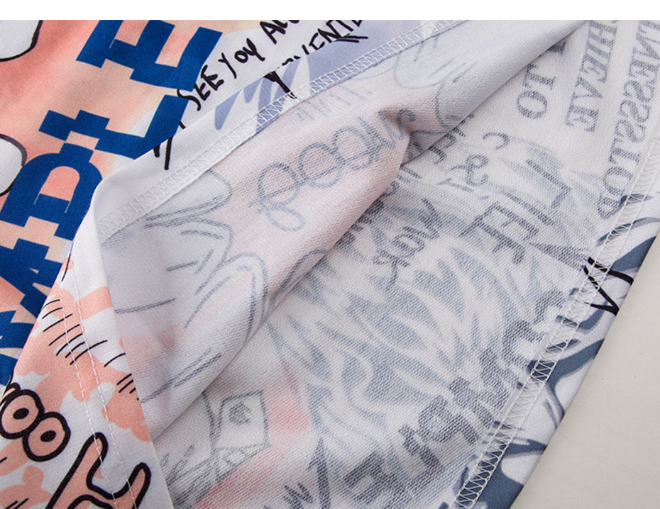 Mens Short Sleeve T-shirt Graffiti Tees Shirts Flame Print Skateboard Tshirts Male Cotton Hip Hop Streetwear KJ54 | Vimost Shop.