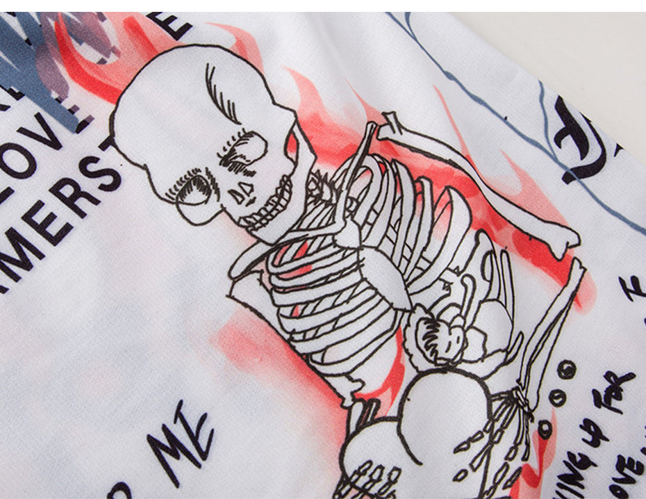 Mens Short Sleeve T-shirt Graffiti Tees Shirts Flame Print Skateboard Tshirts Male Cotton Hip Hop Streetwear KJ54 | Vimost Shop.