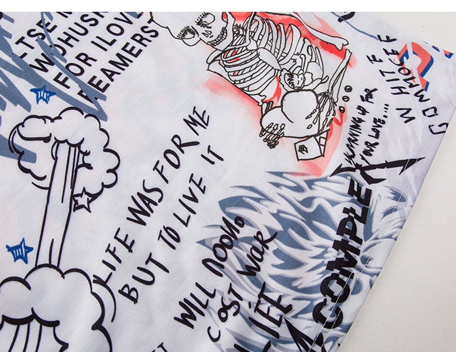 Mens Short Sleeve T-shirt Graffiti Tees Shirts Flame Print Skateboard Tshirts Male Cotton Hip Hop Streetwear KJ54 | Vimost Shop.