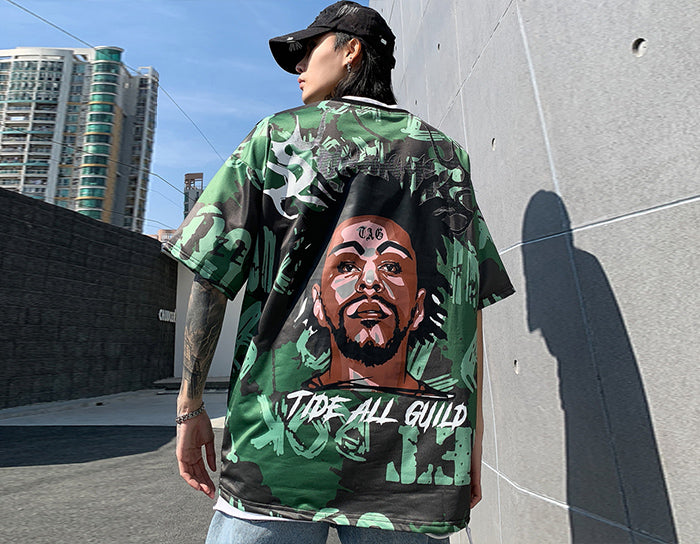 Hip Hop Color Block Character Print Mens T Shirt Harajuku Streetwear Tops Fashion Casual Cotton Short Sleeve | Vimost Shop.