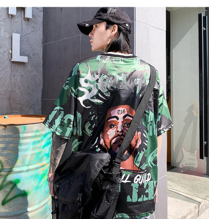 Hip Hop Color Block Character Print Mens T Shirt Harajuku Streetwear Tops Fashion Casual Cotton Short Sleeve | Vimost Shop.