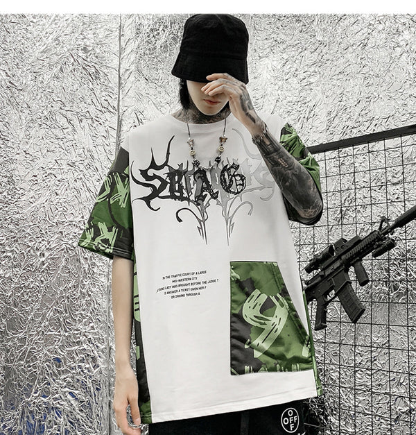 Hip Hop Color Block Character Print Mens T Shirt Harajuku Streetwear Tops Fashion Casual Cotton Short Sleeve | Vimost Shop.