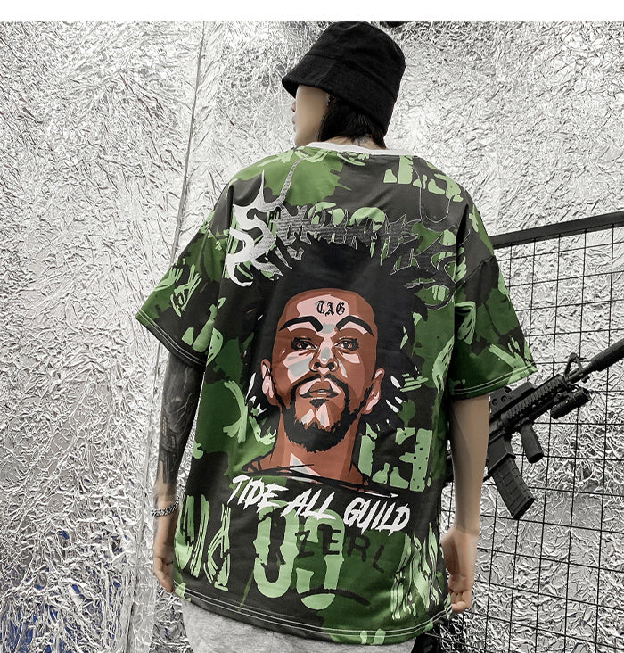 Hip Hop Color Block Character Print Mens T Shirt Harajuku Streetwear Tops Fashion Casual Cotton Short Sleeve | Vimost Shop.