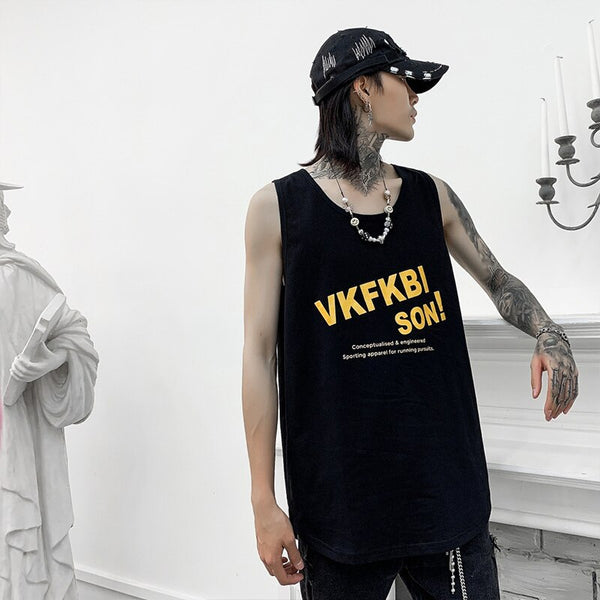 High Quality Letter Print Hip Hop Sport Basketball Vest Tops Tees Sleeveless Men Casual Loose Pullover Couple Wear Tank Tops | Vimost Shop.