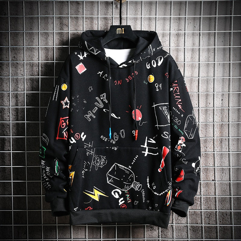 Men's Winter Hoodies Men Spring Anime Graffiti Sweatshirt Male Hip Hop Harajuku Japanese Streetwear Casual Hoodie Men | Vimost Shop.