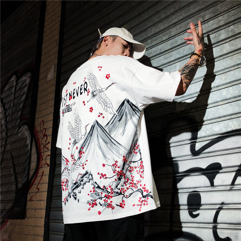 Japanese Geisha Tshirt Streetwear Short Sleeve T Shirt Japan Cotton Tops Tees Men Harajuku Hip Hop T-Shirt | Vimost Shop.