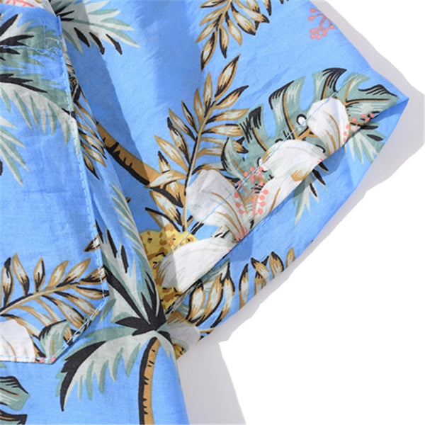 Full Pineapple Coconut Tree Print Yellow Shirt Casual Mens Short Sleeve Fashion Holiday Hawaiian Shirts | Vimost Shop.