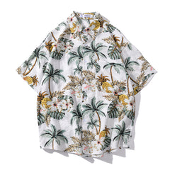 Full Pineapple Coconut Tree Print Yellow Shirt Casual Mens Short Sleeve Fashion Holiday Hawaiian Shirts | Vimost Shop.