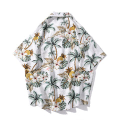 Full Pineapple Coconut Tree Print Yellow Shirt Casual Mens Short Sleeve Fashion Holiday Hawaiian Shirts | Vimost Shop.