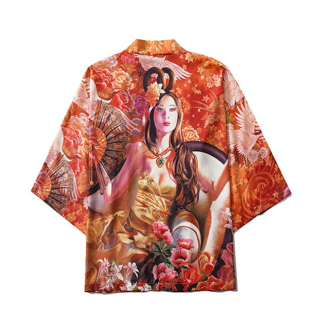 Japanese Crow Print Kimonos Streerwear Yukata Women Haori Harajuku Kimono Robe Cardigan Men Red Asian Clothes | Vimost Shop.