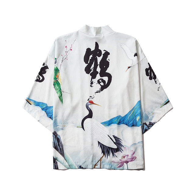 Japanese Crow Print Kimonos Streerwear Yukata Women Haori Harajuku Kimono Robe Cardigan Men Red Asian Clothes | Vimost Shop.