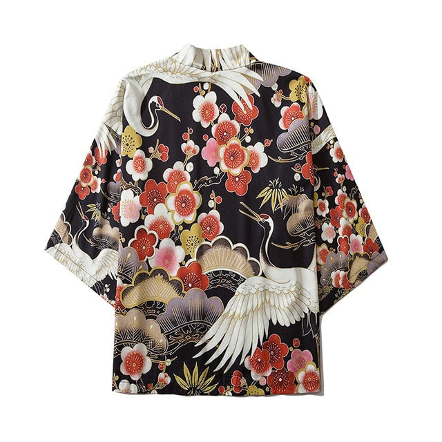 Japanese Crow Print Kimonos Streerwear Yukata Women Haori Harajuku Kimono Robe Cardigan Men Red Asian Clothes | Vimost Shop.