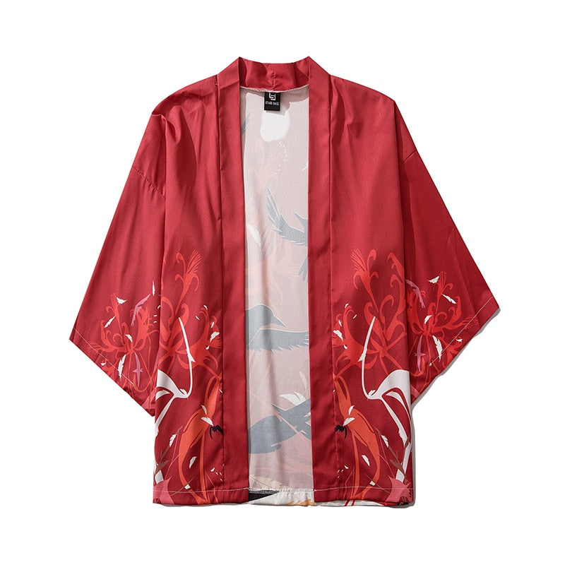 Japanese Crow Print Kimonos Streerwear Yukata Women Haori Harajuku Kimono Robe Cardigan Men Red Asian Clothes | Vimost Shop.