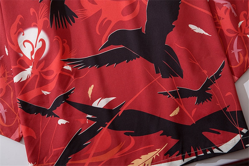 Japanese Crow Print Kimonos Streerwear Yukata Women Haori Harajuku Kimono Robe Cardigan Men Red Asian Clothes | Vimost Shop.