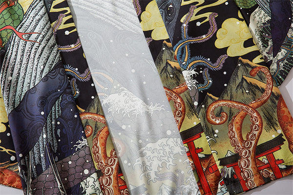 Japanese Anime Style Whale Print Kimono Women Cardigan Yukata Kimono Streetwear Men Loose Asian Clothing | Vimost Shop.