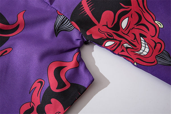 Japanese Traditional Cardigan Kimono Men Harajuku Streetwear Devil Print Costume Yukata Demon Haori Robe | Vimost Shop.