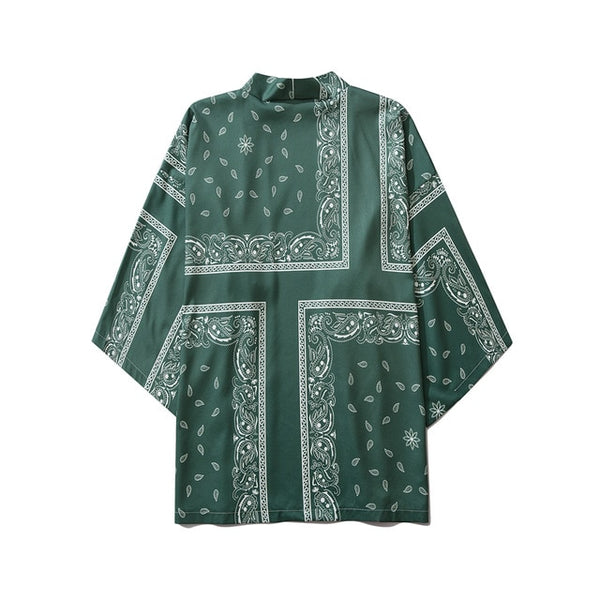 Green Cashew Flowers Print Kimono Men Women Japanese Style Traditional Cardigan Yukata Streetwear Haori Clothes | Vimost Shop.