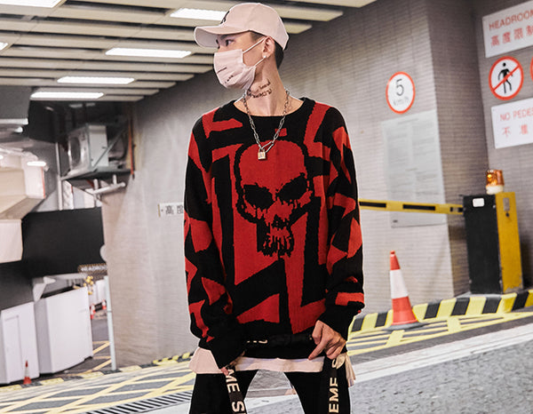 Men Skull Printed Hip Hop Sweater Streetwear High Quality Loose Oversized Sweaters Casual Pullover Clothing KA13 | Vimost Shop.