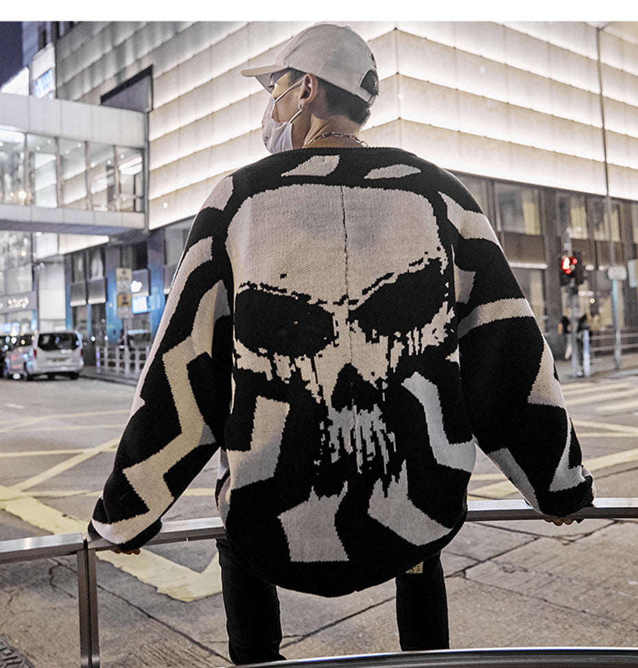 Men Skull Printed Hip Hop Sweater Streetwear High Quality Loose Oversized Sweaters Casual Pullover Clothing KA13 | Vimost Shop.