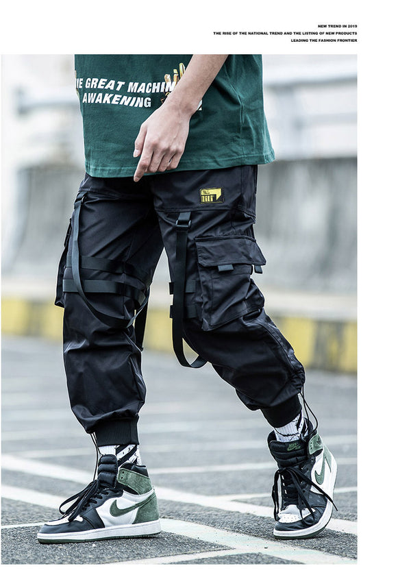 Multi-pocket Hip Hop Harem Pants Men Elastic Waist Trousers Joggers Casual Loose Ribbons Cargo Pants Sweatpants | Vimost Shop.