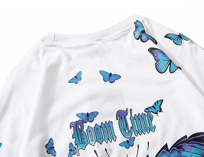 Hip Hop Blue Flame Butterfly Printed T Shirt Men Harajuku Fashion Streetwear Short Sleeve Casual Cotton Tops Tees | Vimost Shop.