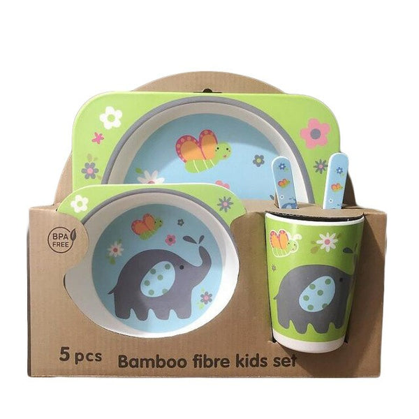 5pcs/set Cartoon Animal Tableware Baby Dishes Set Eco-friendly Bamboo Fiber Dinnerware Food Plate Bowl For Kids Boy Girl Gift | Vimost Shop.