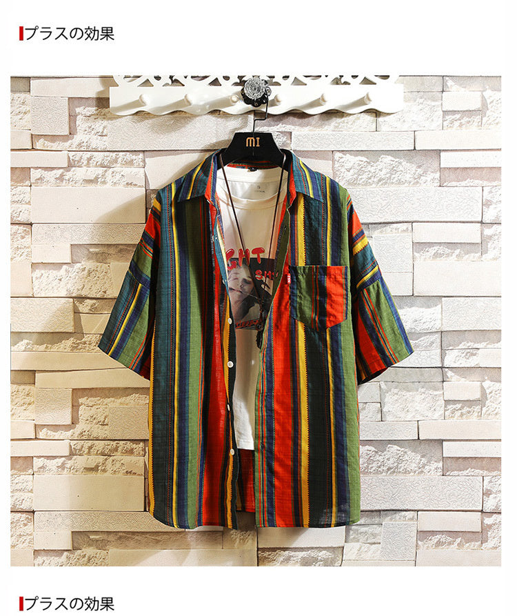 Stripe Bohemian Hawaiian Shirt Men 5XL Japanese Cotton Short Sleeve Beach Casual Shirts Summer Fashion Hip Hop Blouses Male 2020 | Vimost Shop.