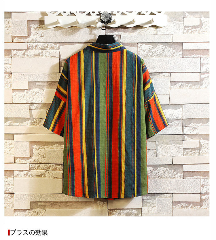 Stripe Bohemian Hawaiian Shirt Men 5XL Japanese Cotton Short Sleeve Beach Casual Shirts Summer Fashion Hip Hop Blouses Male 2020 | Vimost Shop.