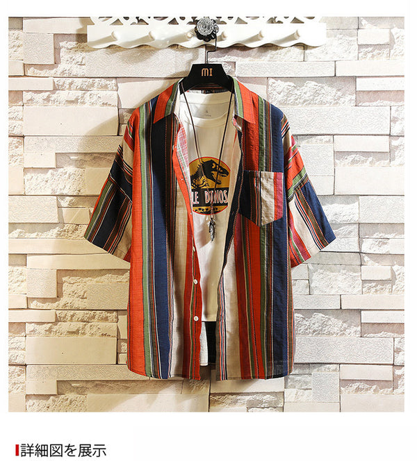 Stripe Bohemian Hawaiian Shirt Men 5XL Japanese Cotton Short Sleeve Beach Casual Shirts Summer Fashion Hip Hop Blouses Male 2020 | Vimost Shop.