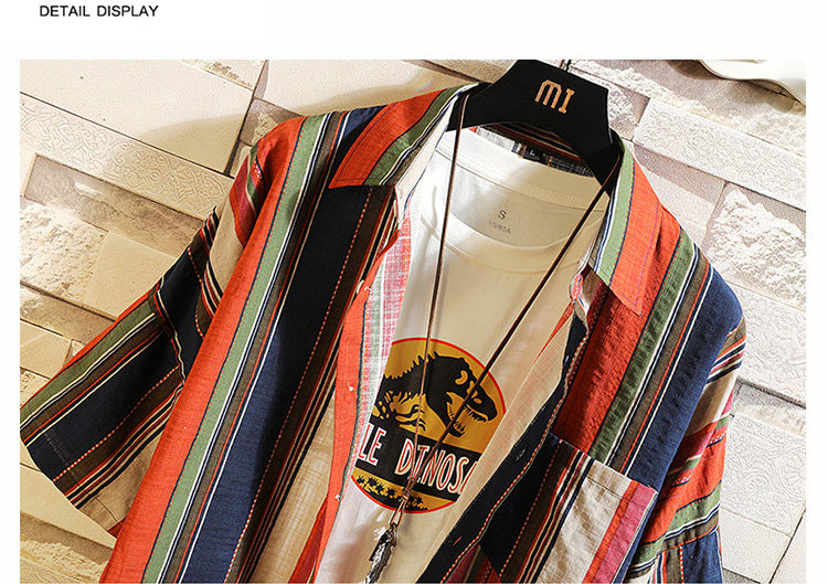Stripe Bohemian Hawaiian Shirt Men 5XL Japanese Cotton Short Sleeve Beach Casual Shirts Summer Fashion Hip Hop Blouses Male 2020 | Vimost Shop.