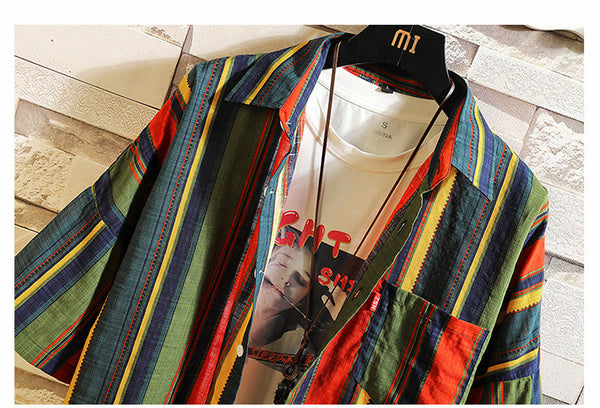 Stripe Bohemian Hawaiian Shirt Men 5XL Japanese Cotton Short Sleeve Beach Casual Shirts Summer Fashion Hip Hop Blouses Male 2020 | Vimost Shop.
