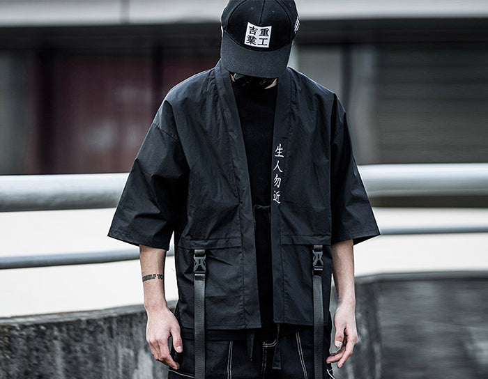 Harajuku Open Stitch Jackets Men Hip Hop Thin Coats Ribbons Japanese Style Male Seven-cent Sleeve Streetwear | Vimost Shop.