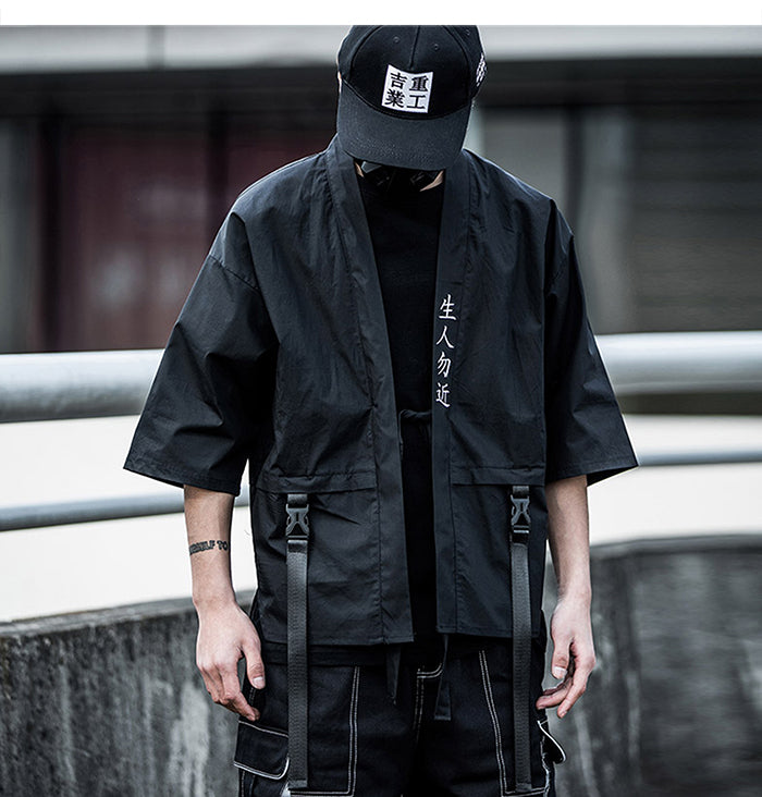 Harajuku Open Stitch Jackets Men Hip Hop Thin Coats Ribbons Japanese Style Male Seven-cent Sleeve Streetwear | Vimost Shop.