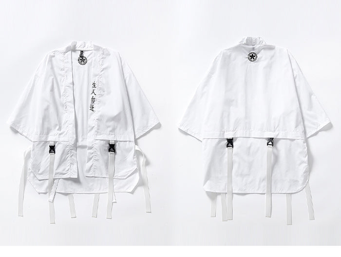 Harajuku Open Stitch Jackets Men Hip Hop Thin Coats Ribbons Japanese Style Male Seven-cent Sleeve Streetwear | Vimost Shop.