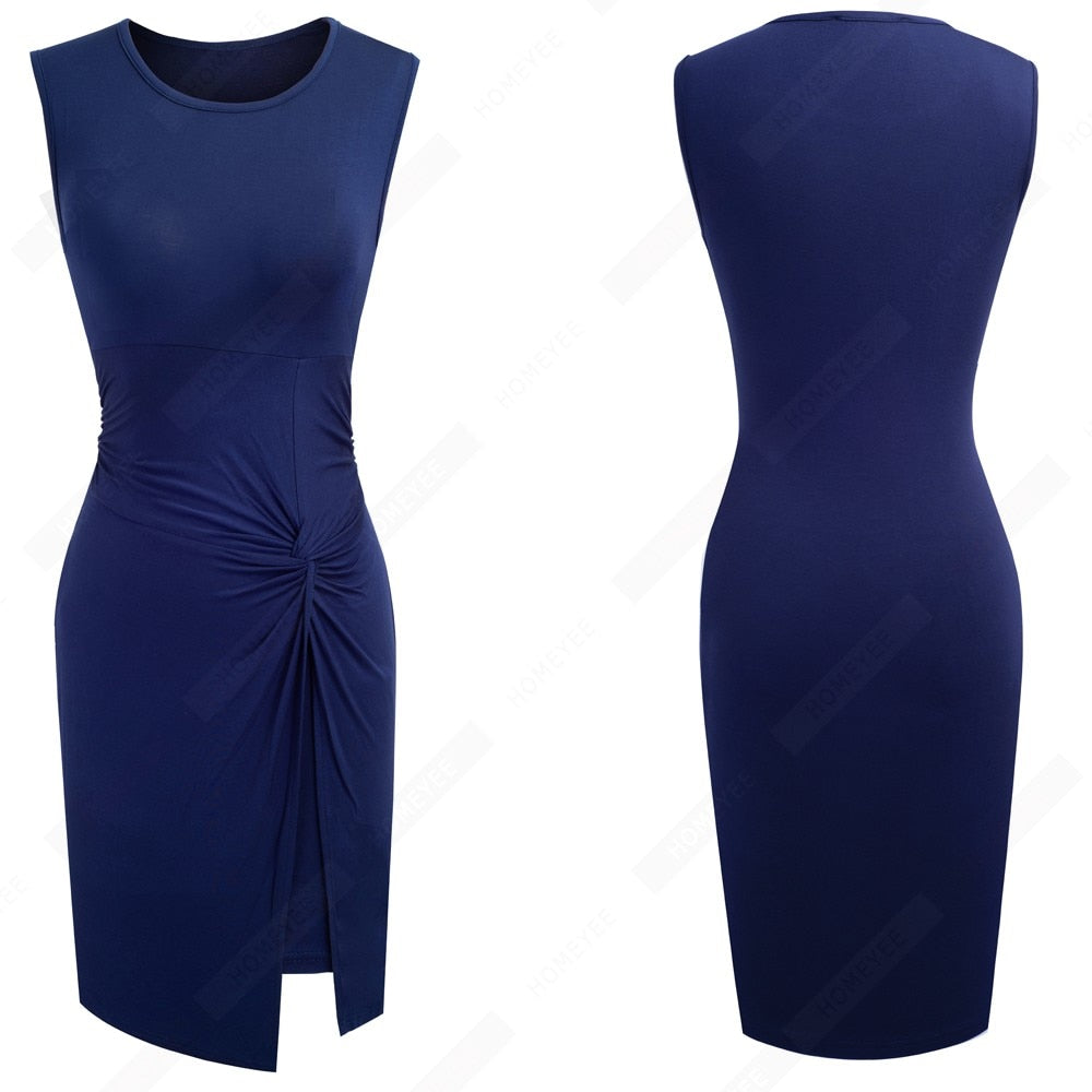 Summer Women Brief One Piece Sleeveless Casual Bodycon Dress Lady Chic Knot Round Neck Dress | Vimost Shop.