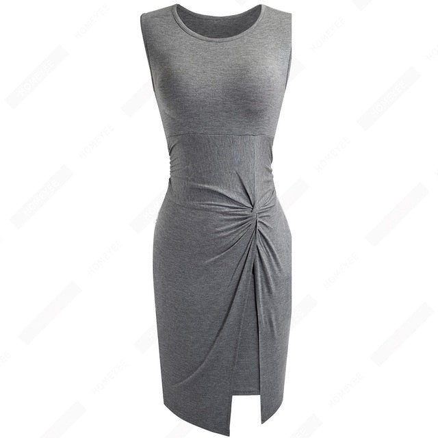 Summer Women Brief One Piece Sleeveless Casual Bodycon Dress Lady Chic Knot Round Neck Dress | Vimost Shop.