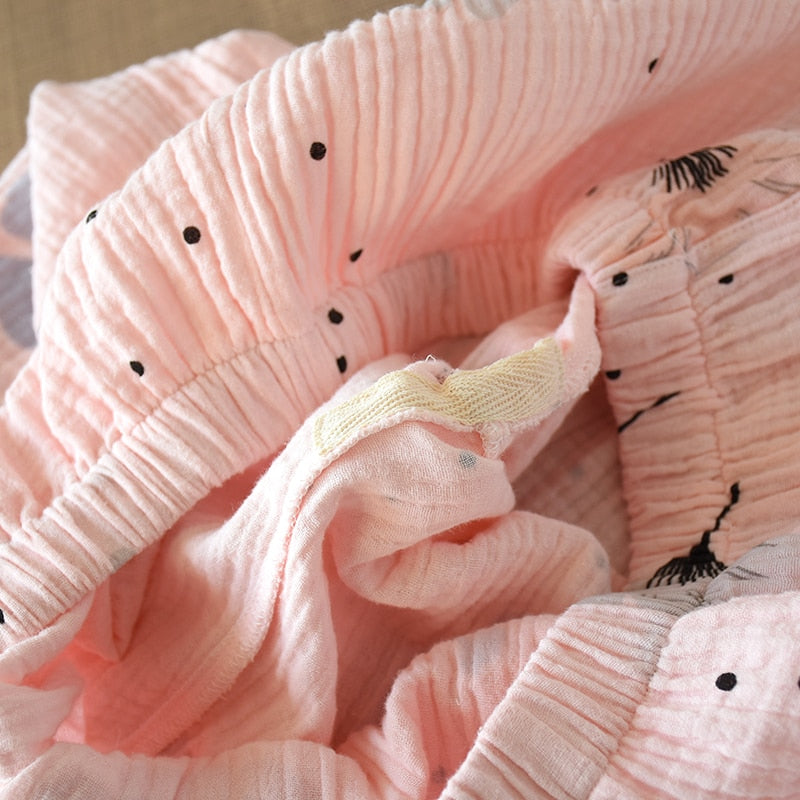 Pure Cotton Yarn Kimono Pajamas V-Neck Printing Plus Size Pijama Mujer Loungewear Women 2 Piece Sleepwear Autumn Fashion | Vimost Shop.