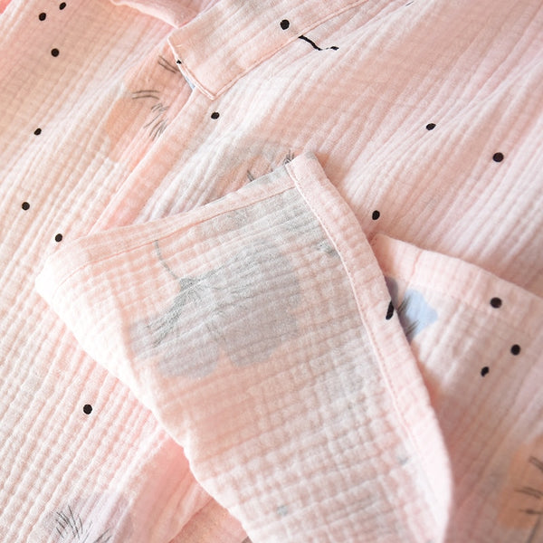 Pure Cotton Yarn Kimono Pajamas V-Neck Printing Plus Size Pijama Mujer Loungewear Women 2 Piece Sleepwear Autumn Fashion | Vimost Shop.