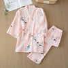 Pure Cotton Yarn Kimono Pajamas V-Neck Printing Plus Size Pijama Mujer Loungewear Women 2 Piece Sleepwear Autumn Fashion | Vimost Shop.