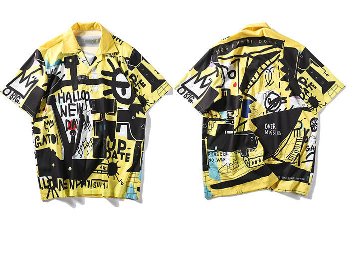 Hip Hop Shirts Graffiti Printing Hawaii Aloha Fancy Beach Streetwear Summer Men Casual Short Sleeve Holiday Shirt | Vimost Shop.