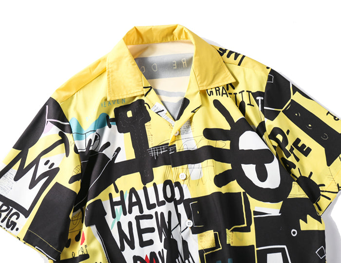 Hip Hop Shirts Graffiti Printing Hawaii Aloha Fancy Beach Streetwear Summer Men Casual Short Sleeve Holiday Shirt | Vimost Shop.