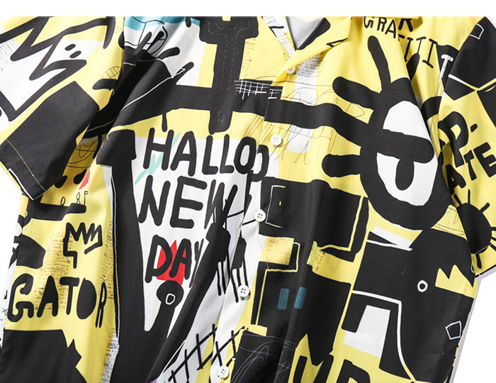 Hip Hop Shirts Graffiti Printing Hawaii Aloha Fancy Beach Streetwear Summer Men Casual Short Sleeve Holiday Shirt | Vimost Shop.