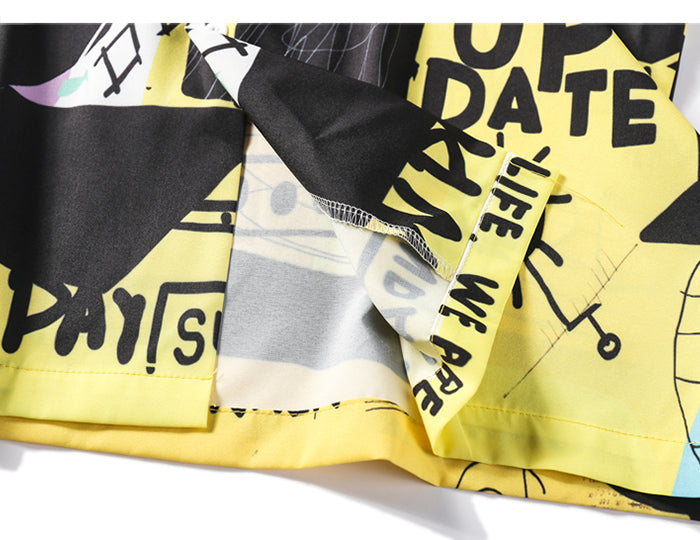 Hip Hop Shirts Graffiti Printing Hawaii Aloha Fancy Beach Streetwear Summer Men Casual Short Sleeve Holiday Shirt | Vimost Shop.