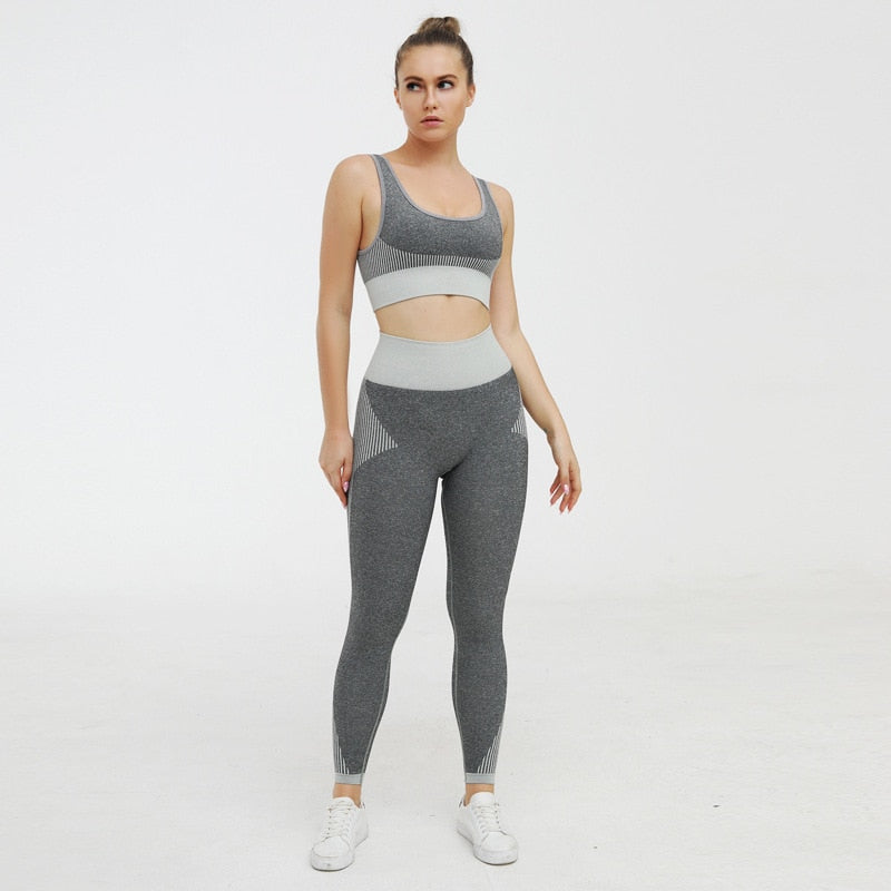 Patchwork Knitted Seamless Yoga Fitness Set Tank Crop Top High Waist Pants Sportswear Tracksuit New Sports Gym Workout Clothes | Vimost Shop.