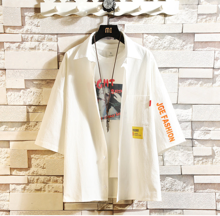 White Oversized Cotton Military Mens Blouses Fashion Summer Casual Shirts Top Men Loose Short Sleeve Japanese Male Blouse | Vimost Shop.