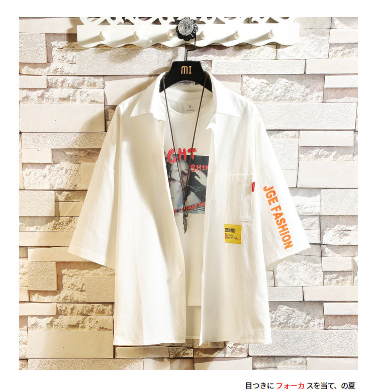 White Oversized Cotton Military Mens Blouses Fashion Summer Casual Shirts Top Men Loose Short Sleeve Japanese Male Blouse | Vimost Shop.