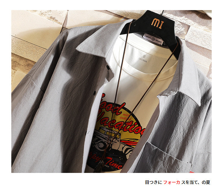 White Oversized Cotton Military Mens Blouses Fashion Summer Casual Shirts Top Men Loose Short Sleeve Japanese Male Blouse | Vimost Shop.