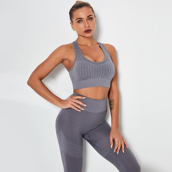 Seamless Yoga Fitness Tracksuit Set For Women Vest Crop Top Leggings Pants Suit Gym Jogging Slim Sportswear Outfits Dry Quickly | Vimost Shop.